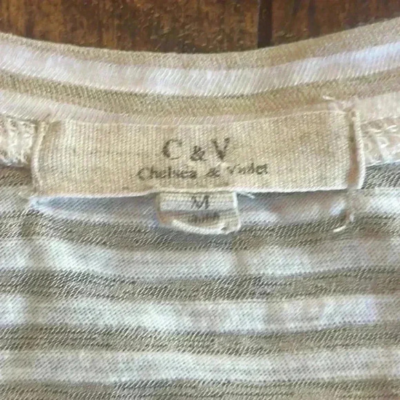 CV Chelsea & Violet | Tan & White Striped Lightweight Jersey Knit Tank Top - Picture 3 of 4
